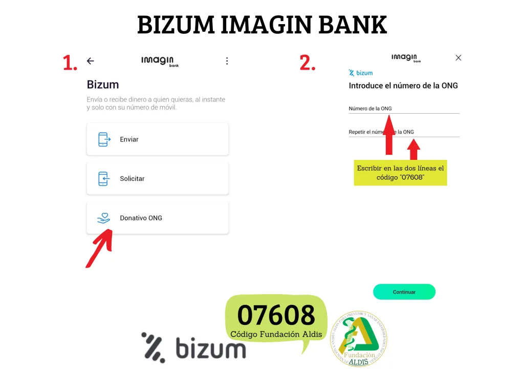 Pasos para donar por Bizum desde Imagin Bank